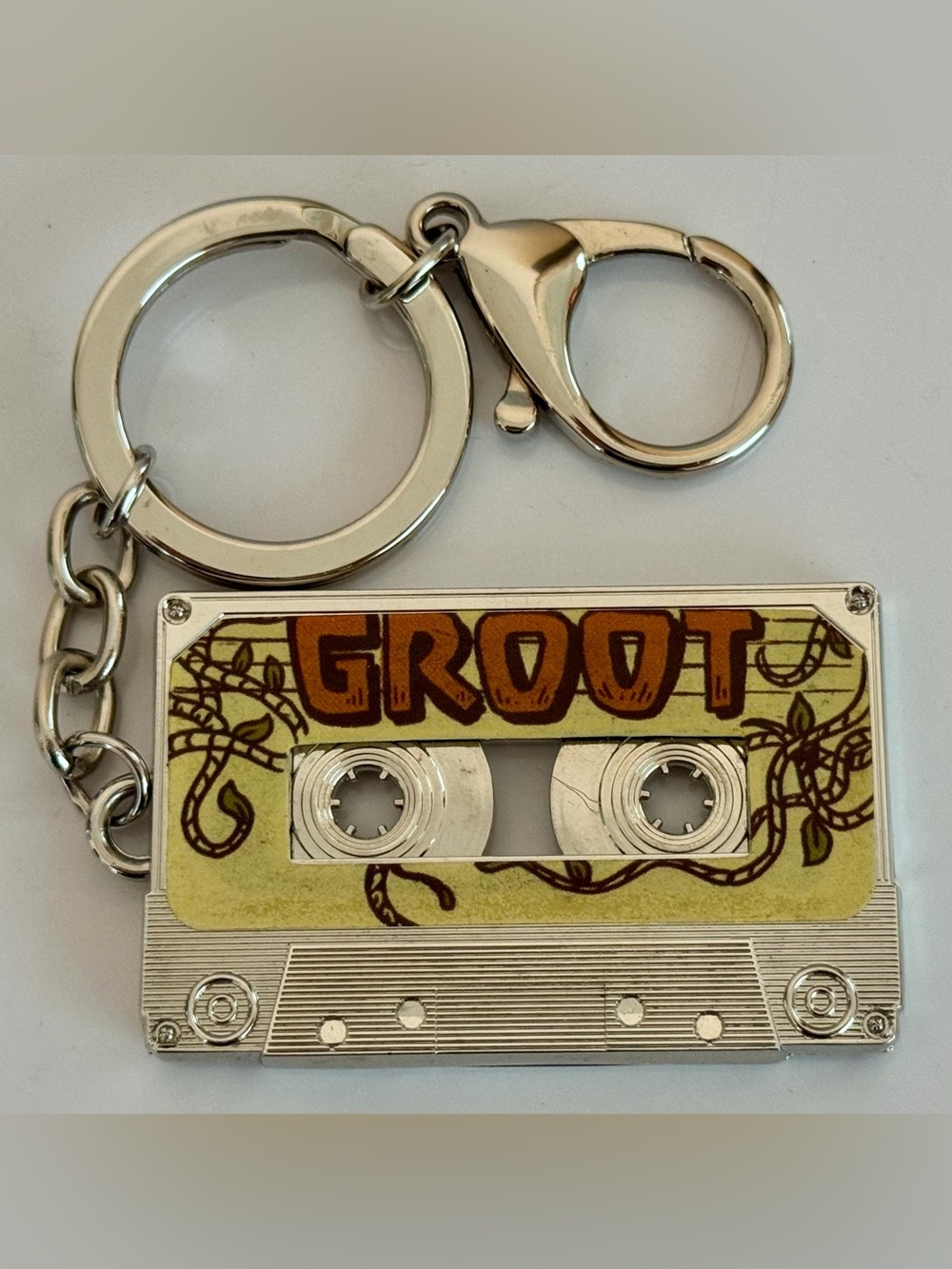 Guardians of the Galaxy Rocket & Groot Metal Cassette Keychain Silver Yellow